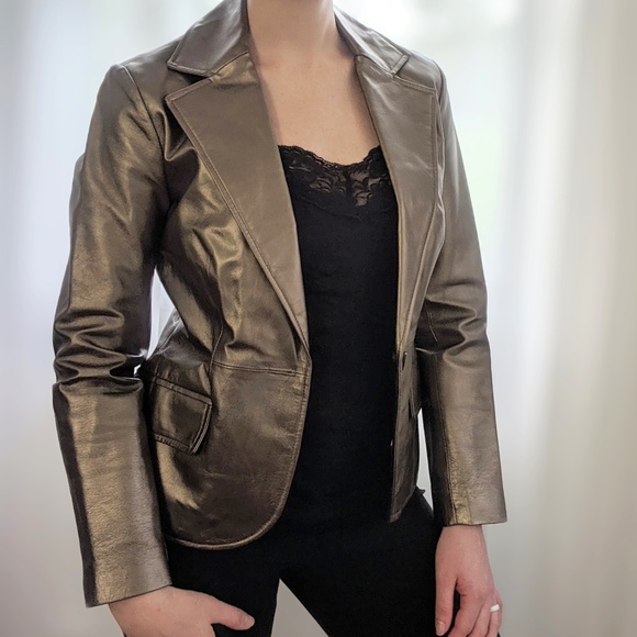 Worthington Jackets & Blazers - Gold Bronze Metallic Leather Jacket